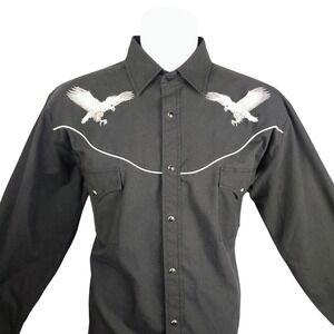 Ely Diamond Mens Western Shirt Black‎ Eagle Embroidery Pearl Snap L Long Sleeve